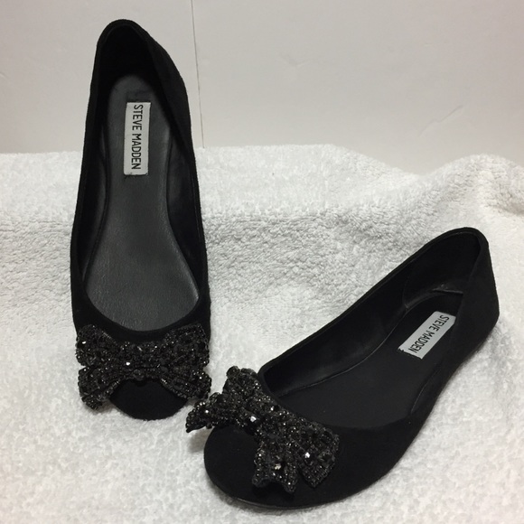 Steve Madden Shoes - Steve Madden Black Suede Beaded Bow Ballet Flat 6